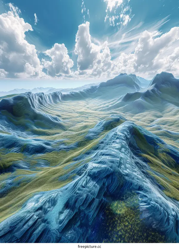 Blue green mountain range landscape