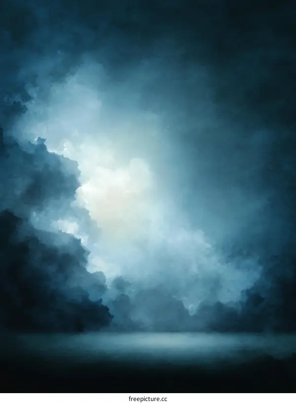 Dramatic Dark Blue Foggy Cloudy Sky Background
