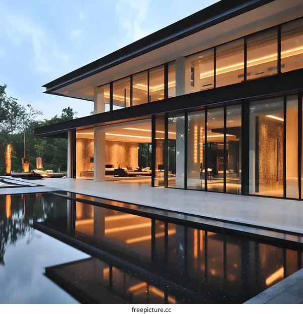 Modern House with Swimming Pool and Glass Walls