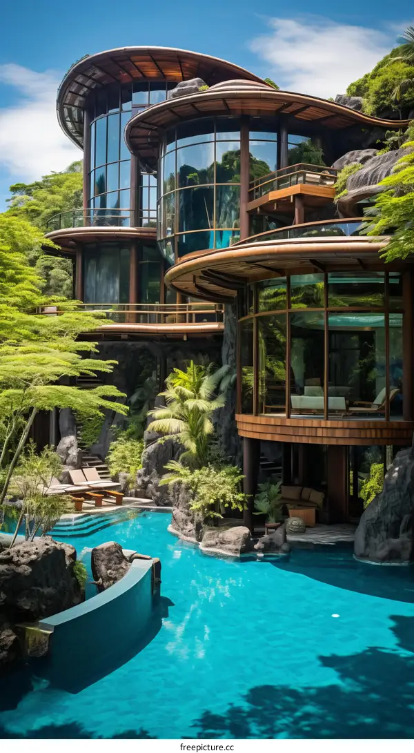 futuristic luxury house in the jungle with pool