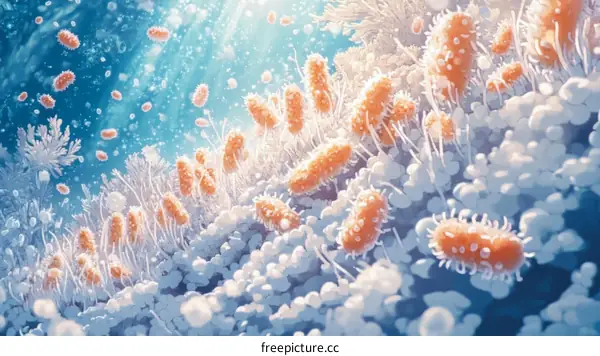 Microorganism Illustration in a Microscopic Environment