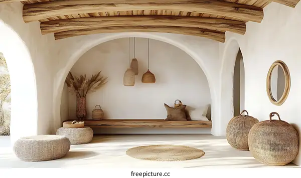 Bohemian Interior Design with Wooden Beams