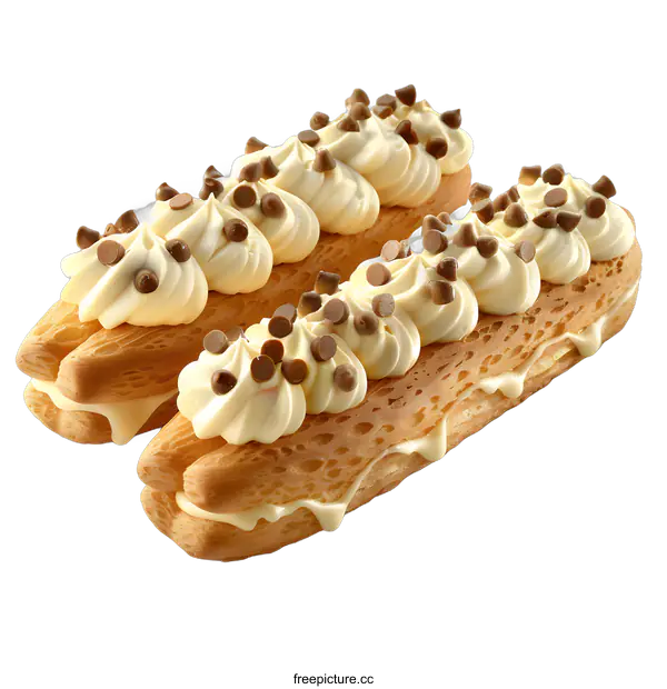 [Transparent Background PNG]Two Eclairs with Cream and Chocolate Chips