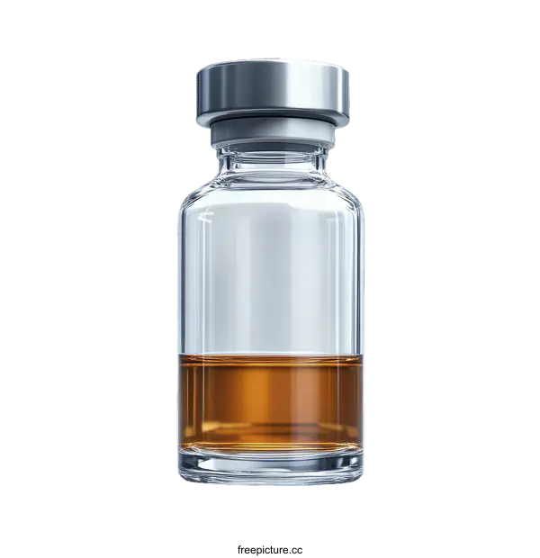 [Transparent Background PNG]Clear Glass Medical Vial with Amber Liquid