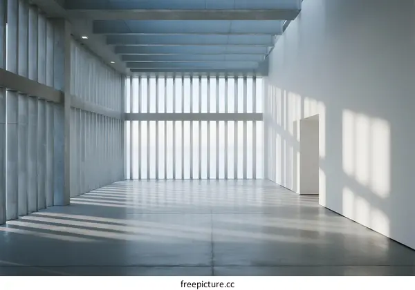 Minimalist Interior Space with Vertical Striped Windows and Clean Floors