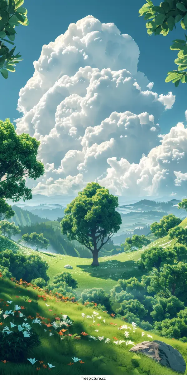 Enchanting Rolling Hills Beneath a Majestic Cumulus