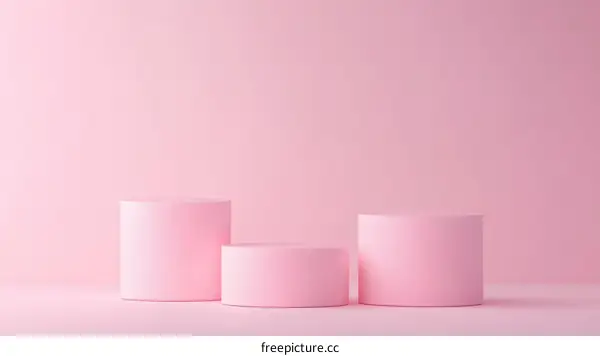 Three Pink Cylindrical Display Platforms on a Pastel Pink Background
