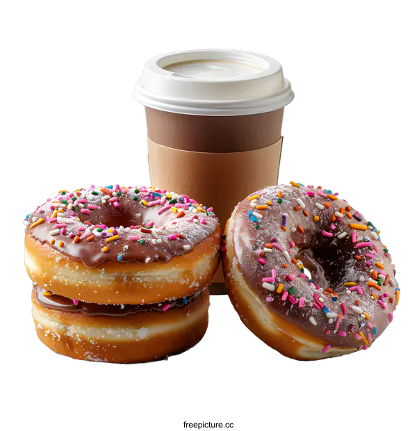 [Transparent Background PNG]A close up of a cup of coffee and some doughnuts