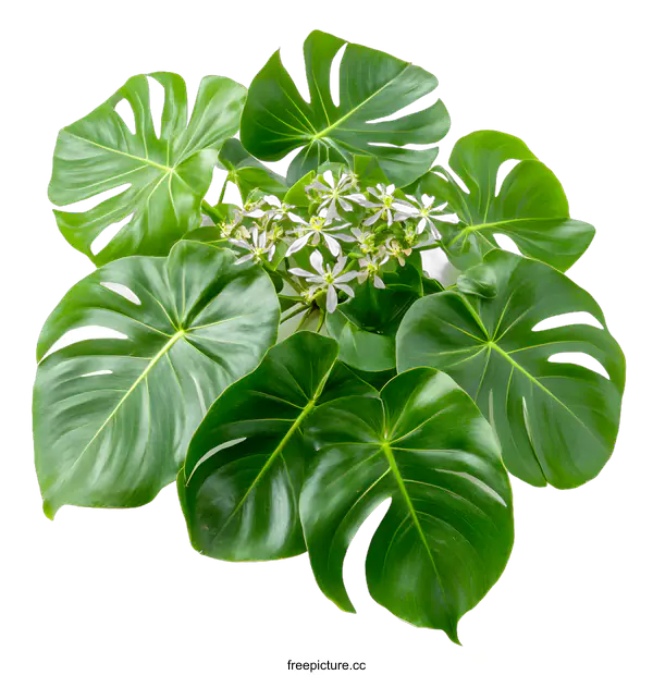 [Transparent Background PNG]Tropical Monstera Leaves with White Flowers
