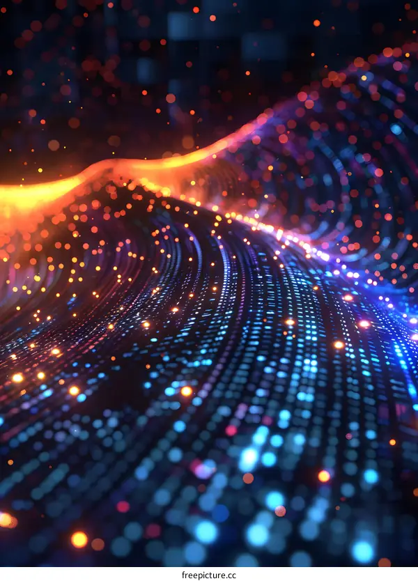 Colorful abstract background with glowing particles and shiny waves