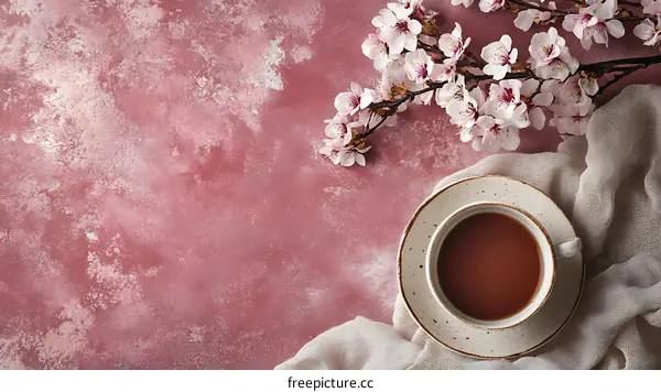 Pink Background with Flowers and Coffee
