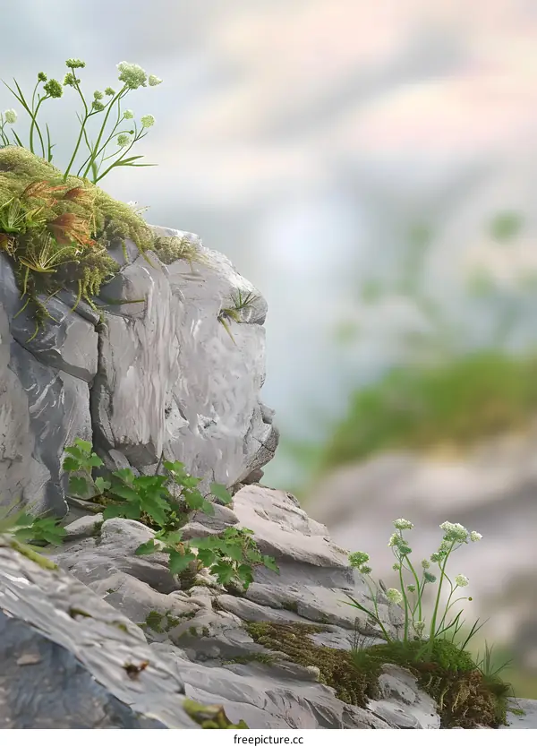 Rocky Mountain Cliffside with Green Plants