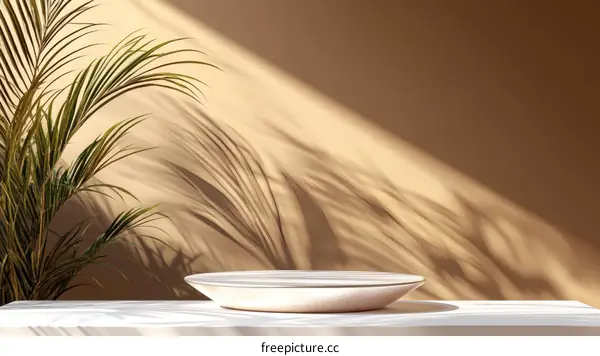 Empty Display Stand with Sunlight and Plants