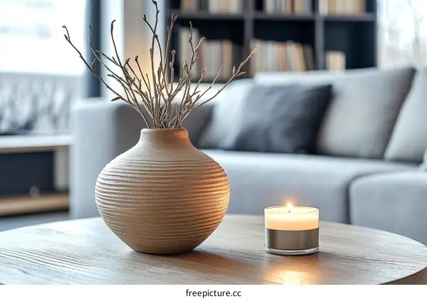 Cozy Living Room Decor with Vase and Candle