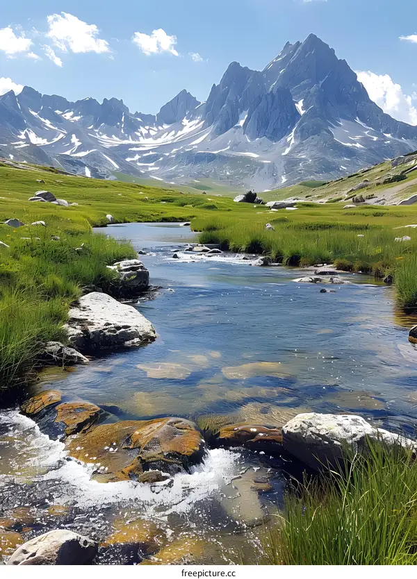 Mountain Stream Flowing Through Valley