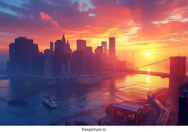 New York Cityscape Illustration at Sunset