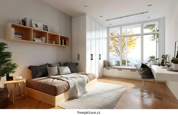 Modern Minimalist Bedroom Interior Design Illustration