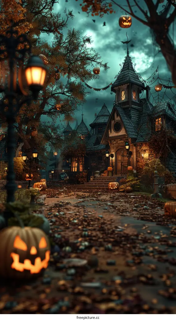 Halloween Pumpkin Town Bathed by Moonlight