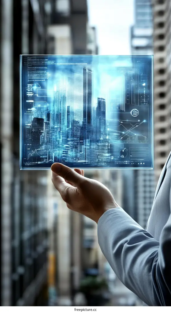 Hand Holding Holographic City Display