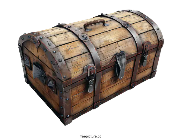 [Transparent Background PNG]Old wooden chest with metal details