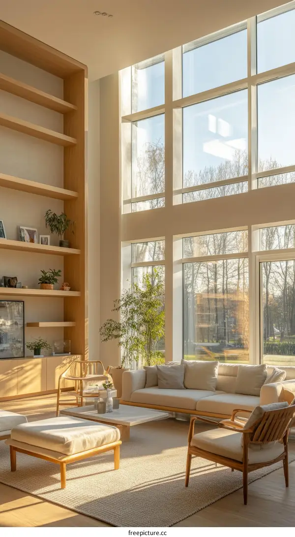Modern Cozy Living Room with Large Windows