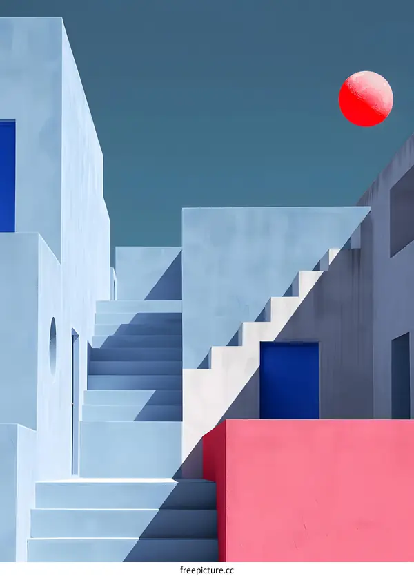 Abstract Architecture with Red Circle and Blue Door
