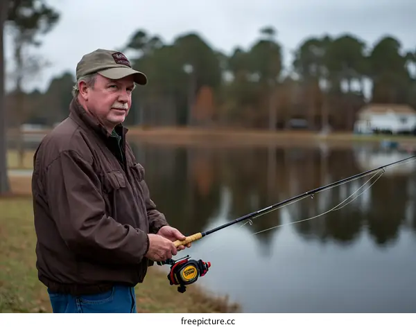 Man Fishing on a Calm Lake