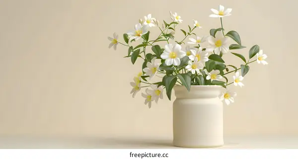 White Flowers in a Vase on a Beige Background