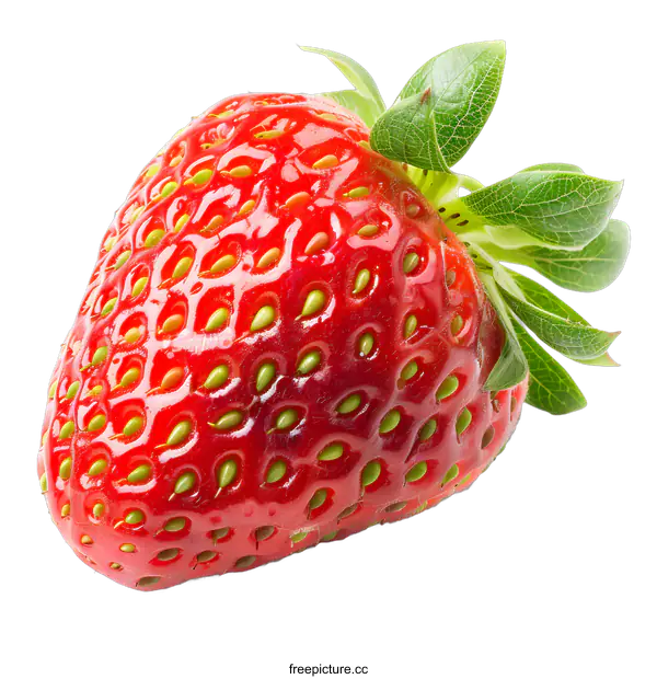 [Transparent Background PNG]Close up of Fresh Red Strawberry with Green Leaves