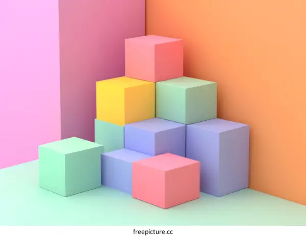 Abstract Pastel Colored Cube Shapes on a Background