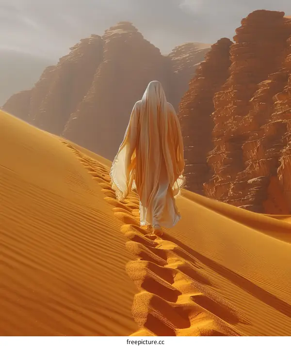 A person walking through a desert landscape