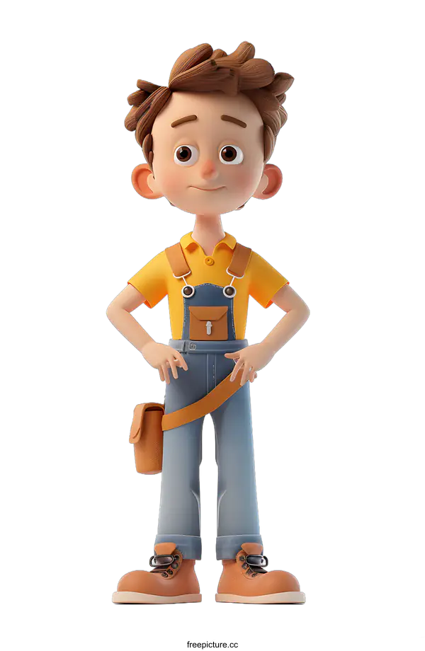 [Transparent Background PNG]3D Cartoon Boy in Overalls