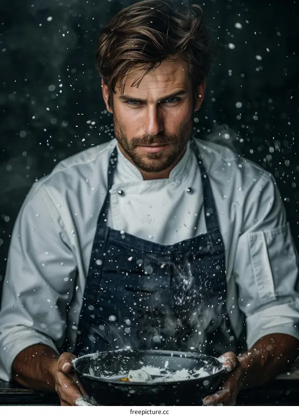 Portrait of a male chef covered in flour