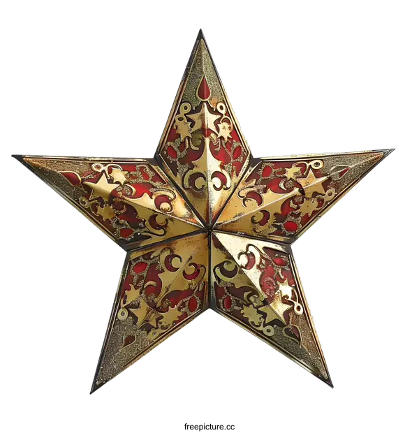 [Transparent Background PNG]Gold and Red Paper Star Ornament