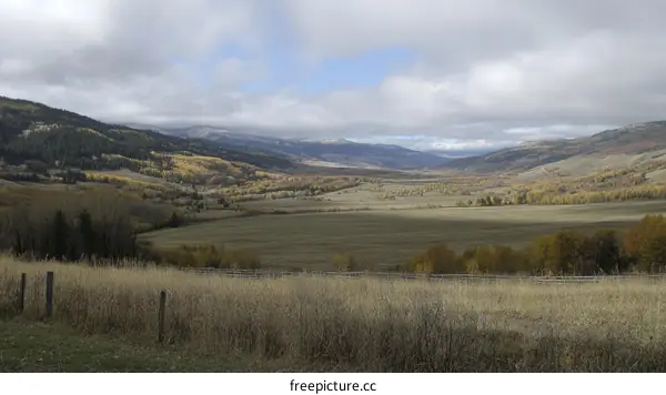 Autumn Valley Landscape with Mountains