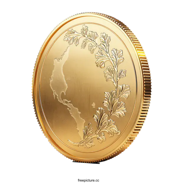 [Transparent Background PNG]Golden Coin with North America Map
