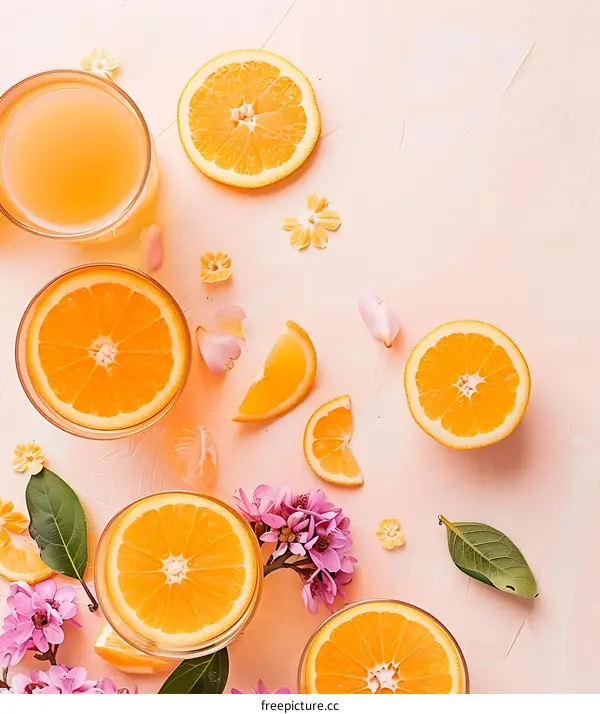 Fresh Orange Juice with Flower Garnish