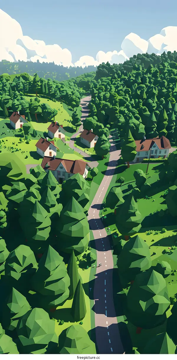 Low Poly Illustration of a Road Through a Forest