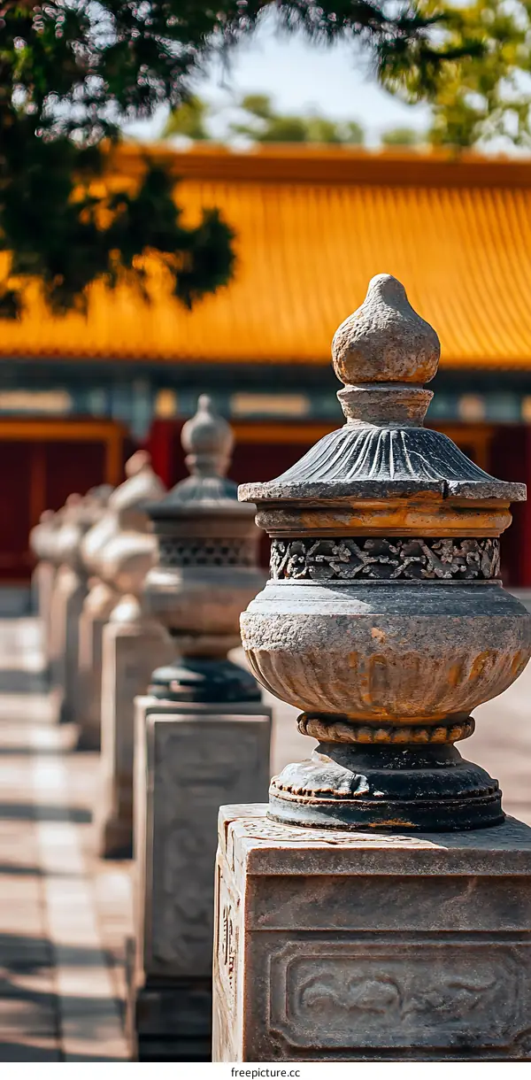 Stone Vases with Intricate Carvings at Forbidden City