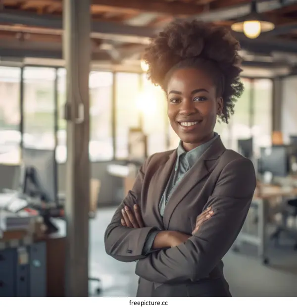 Portrait of a Confident African American Businesswoman in an Office Setting