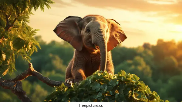 Elephant sitting on a tree branch