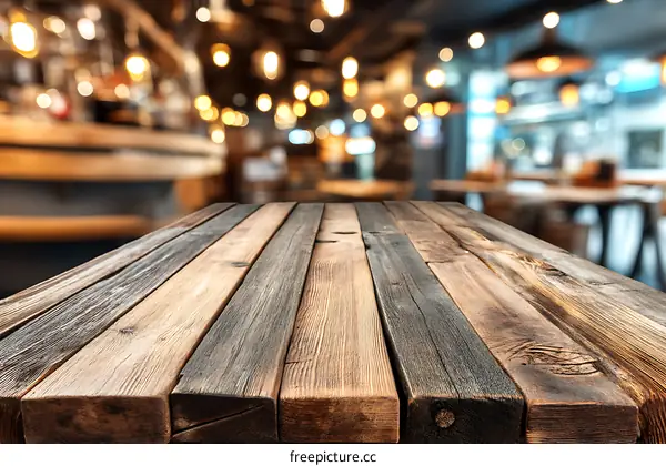 Rustic Wooden Table Top in Cafe Setting