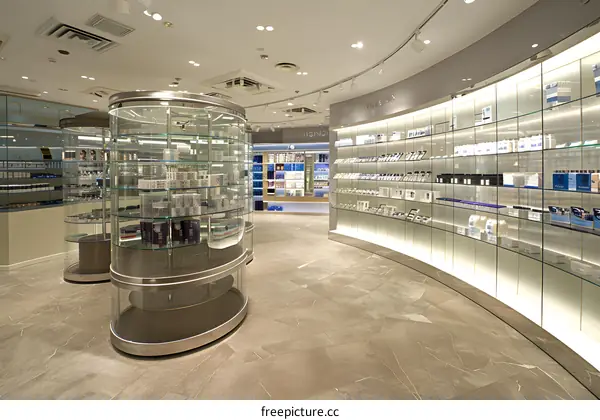 Modern Glass Shelving in Store Interior Design