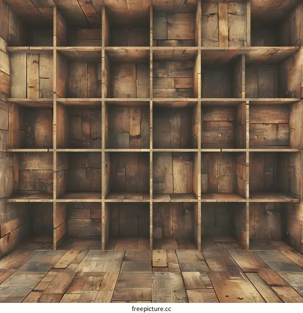 Empty Wooden Shelf Unit in Room Interior