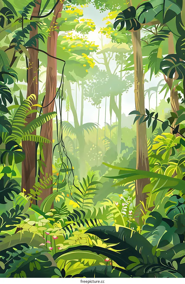 Green Lush Rainforest Background Illustration