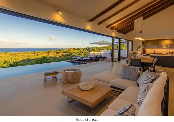 Modern Open-Plan Living Area with Ocean View