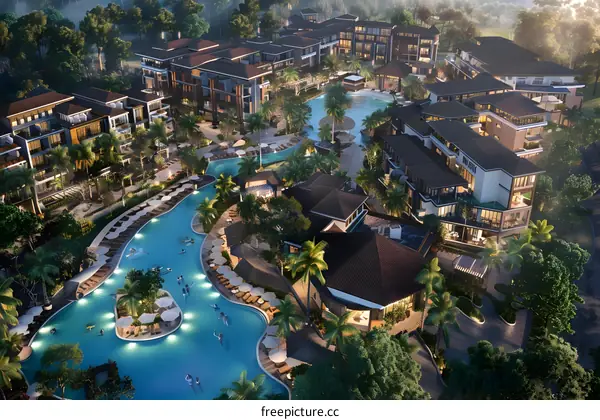 Luxury Resort with Swimming Pool and Tropical Landscape