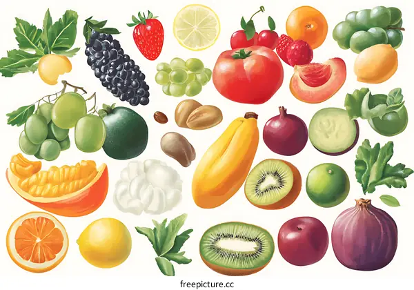 Collection of Fresh Fruits and Vegetables Illustration