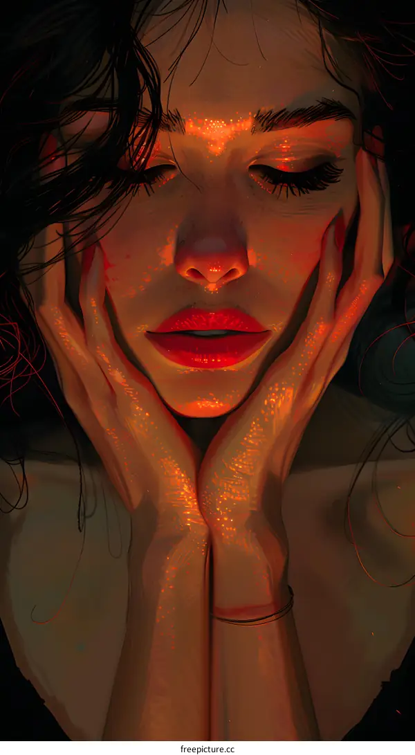 Portrait of a woman with glowing hands