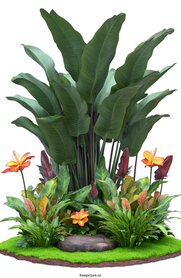 [Transparent Background PNG]Tropical Plants and Flowers with Green Leaves
